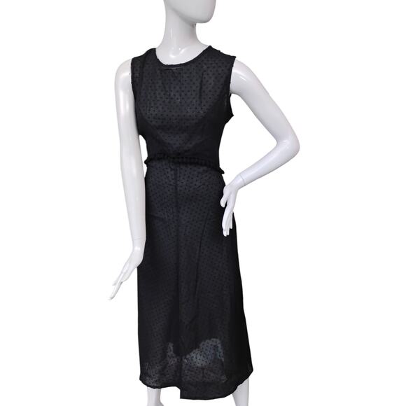 Handmade Swiss Dot Midi Dress Size M Black Sheath Cut Sleeveless Zipper on Back - Picture 1 of 11